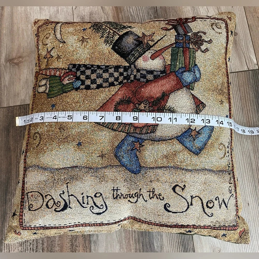 Vintage Snowman Tapestry Christmas Dashing Through the Snow Throw Pillow